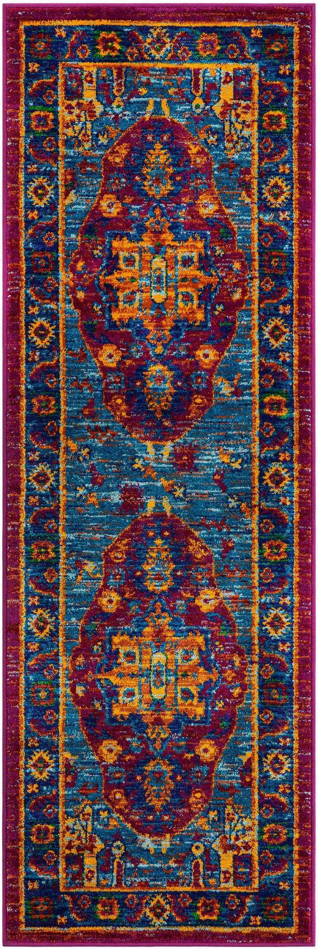 Pink Blue 2' x 6' 1 Calypso Runner Area Rug 100% Polypropylene With Cotton Backing Colorful Vivid Traditional Design Carpet for Living Office Dining Rooms for Sale at Rug Engine