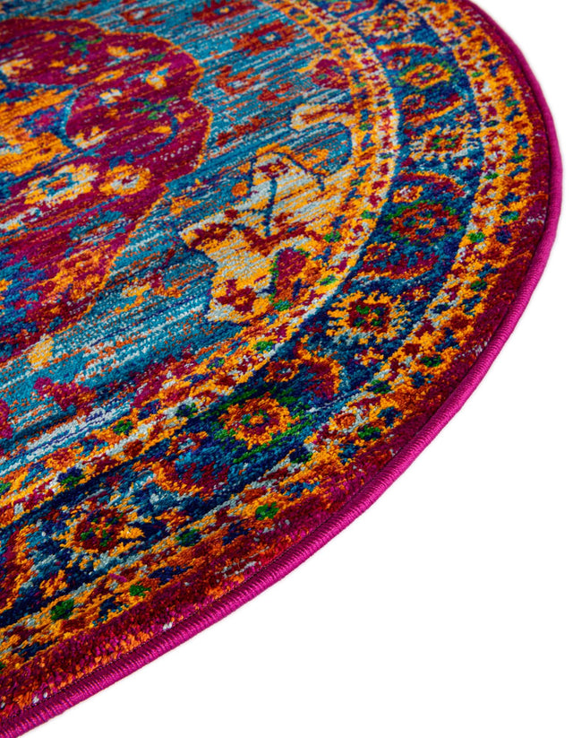 Pink Blue 4' 1 x 4' 1 Calypso Round Area Rug 100% Polypropylene With Cotton Backing Colorful Vivid Traditional Design Carpet for Living Office Dining Rooms for Sale at Rug Engine