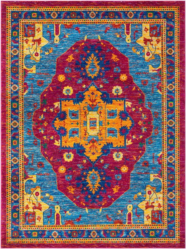 Pink Blue 9' x 12' Calypso Rectangle Area Rug 100% Polypropylene With Cotton Backing Colorful Vivid Traditional Design Carpet for Living Office Dining Rooms for Sale at Rug Engine