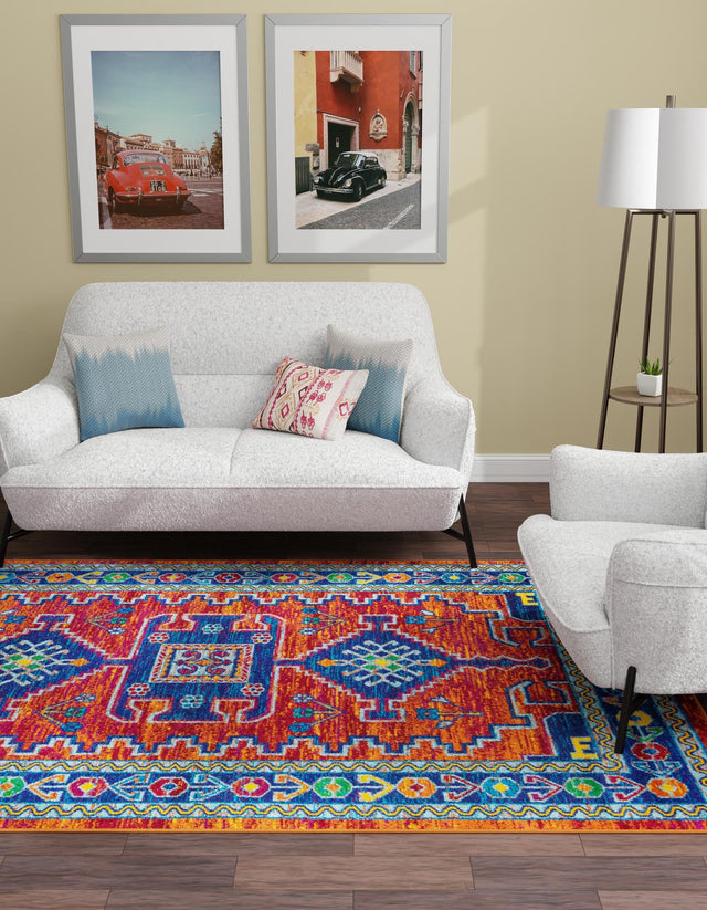 Rust Red Blue 2' x 3' 1 Calypso Rectangle Area Rug 100% Polypropylene With Cotton Backing Colorful Vivid Traditional Design Carpet for Living Office Dining Rooms for Sale at Rug Engine