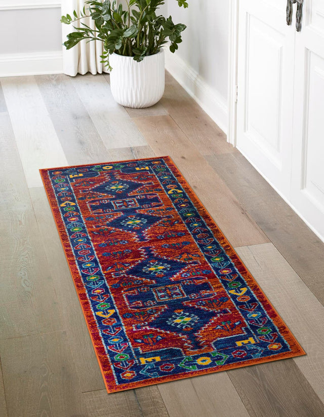 Rust Red Blue 2' x 6' 1 Calypso Runner Area Rug 100% Polypropylene With Cotton Backing Colorful Vivid Traditional Design Carpet for Living Office Dining Rooms for Sale at Rug Engine