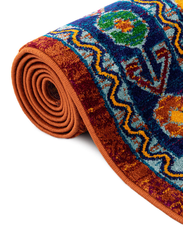 Rust Red Blue 4' 1 x 4' 1 Calypso Round Area Rug 100% Polypropylene With Cotton Backing Colorful Vivid Traditional Design Carpet for Living Office Dining Rooms for Sale at Rug Engine