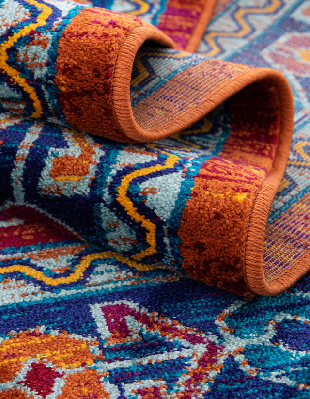 Rust Red Blue 4' 1 x 4' 1 Calypso Round Area Rug 100% Polypropylene With Cotton Backing Colorful Vivid Traditional Design Carpet for Living Office Dining Rooms for Sale at Rug Engine