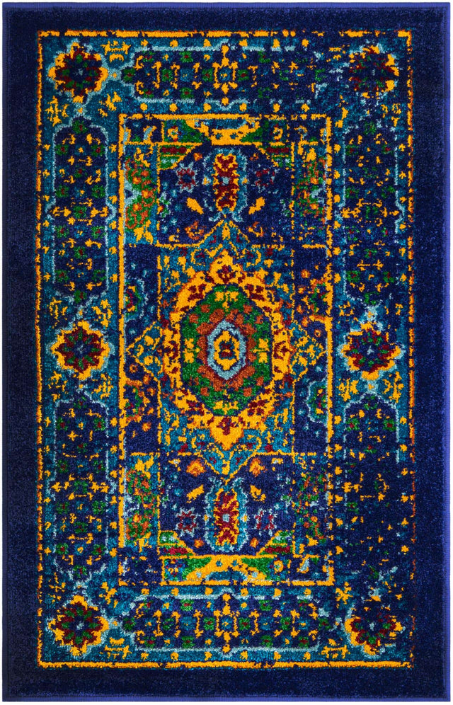 Navy Blue 2' x 3' 1 Calypso Rectangle Area Rug 100% Polypropylene With Cotton Backing Colorful Vivid Traditional Design Carpet for Living Office Dining Rooms for Sale at Rug Engine