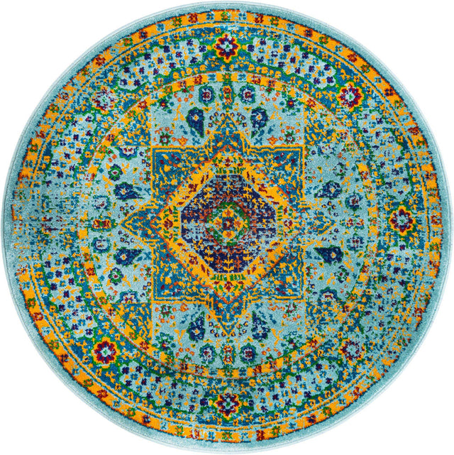 Aqua 4' 1 x 4' 1 Calypso Round Area Rug 100% Polypropylene With Cotton Backing Colorful Vivid Traditional Design Carpet for Living Office Dining Rooms for Sale at Rug Engine
