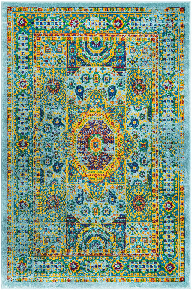 Aqua 4' 1 x 6' 1 Calypso Rectangle Area Rug 100% Polypropylene With Cotton Backing Colorful Vivid Traditional Design Carpet for Living Office Dining Rooms for Sale at Rug Engine