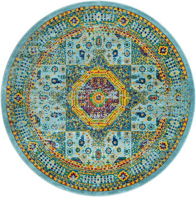 Aqua 7' 10 x 7' 10 Calypso Round Area Rug 100% Polypropylene With Cotton Backing Colorful Vivid Traditional Design Carpet for Living Office Dining Rooms for Sale at Rug Engine