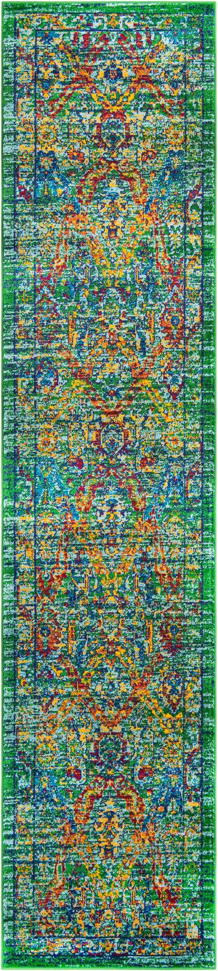 Green 2' 7 x 12' Calypso Runner Area Rug 100% Polypropylene With Cotton Backing Colorful Vivid Traditional Design Carpet for Living Office Dining Rooms for Sale at Rug Engine