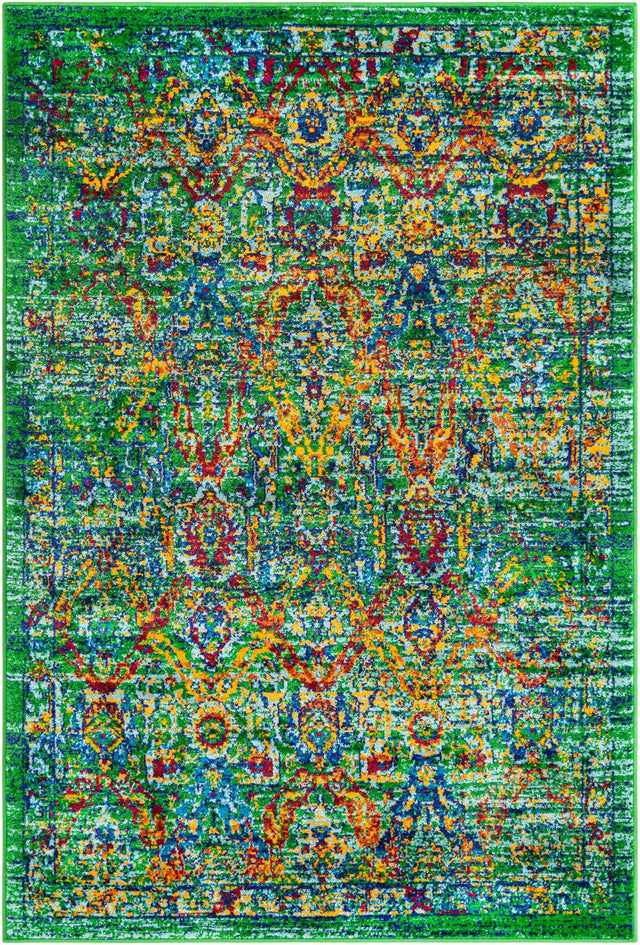 Green 4' 1 x 6' 1 Calypso Rectangle Area Rug 100% Polypropylene With Cotton Backing Colorful Vivid Traditional Design Carpet for Living Office Dining Rooms for Sale at Rug Engine