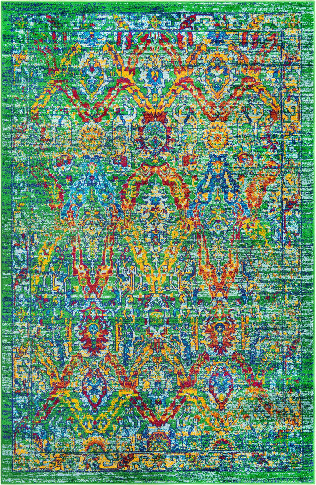 Green 5' 3 x 8' Calypso Rectangle Area Rug 100% Polypropylene With Cotton Backing Colorful Vivid Traditional Design Carpet for Living Office Dining Rooms for Sale at Rug Engine