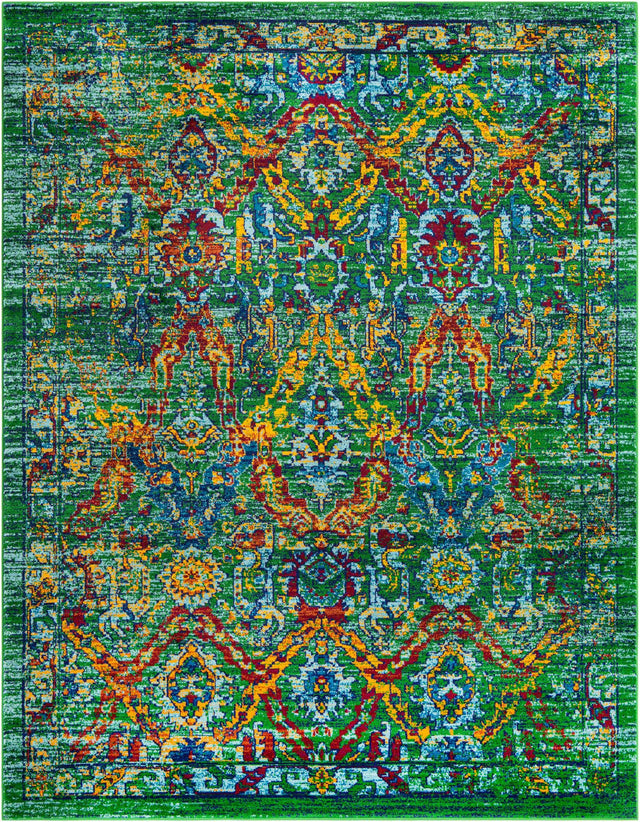 Green 7' 10 x 10' Calypso Rectangle Area Rug 100% Polypropylene With Cotton Backing Colorful Vivid Traditional Design Carpet for Living Office Dining Rooms for Sale at Rug Engine