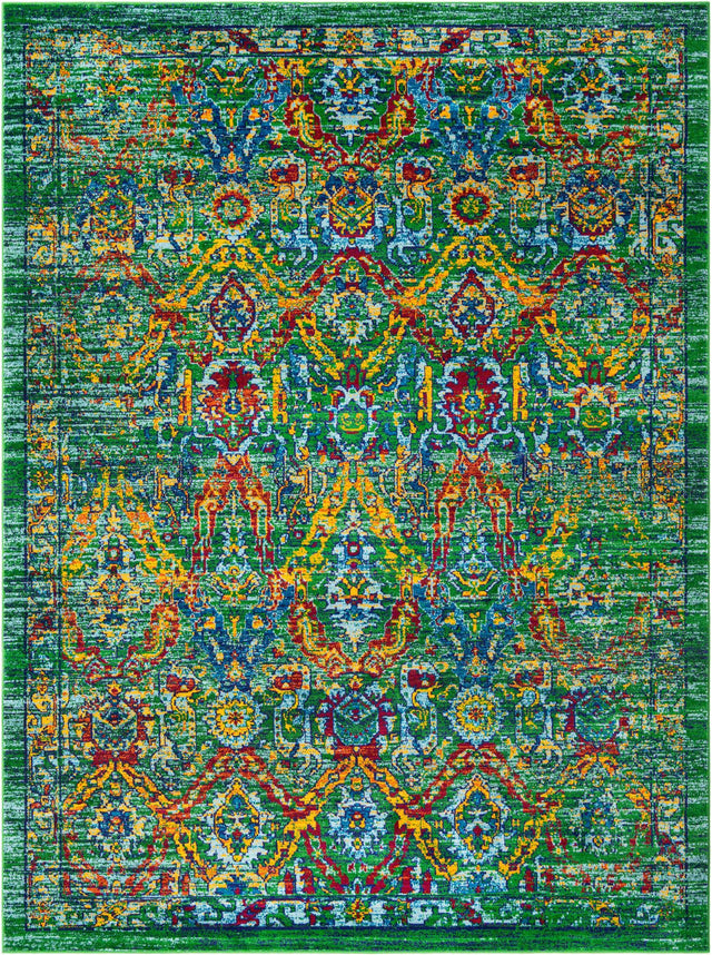 Green 9' x 12' Calypso Rectangle Area Rug 100% Polypropylene With Cotton Backing Colorful Vivid Traditional Design Carpet for Living Office Dining Rooms for Sale at Rug Engine