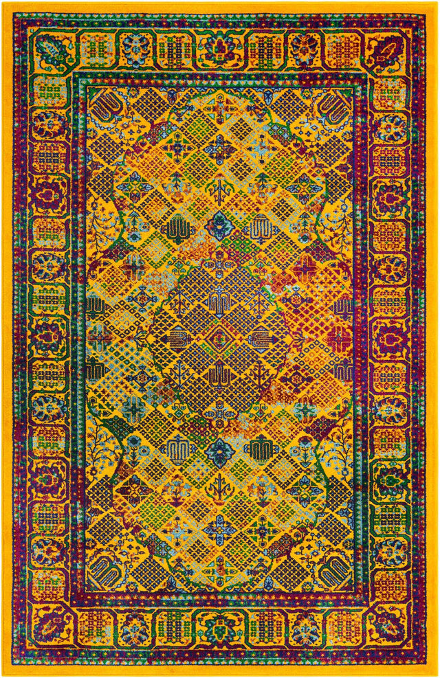 Multicolor 5' 3 x 8' Calypso Rectangle Area Rug 100% Polypropylene With Cotton Backing Colorful Vivid Traditional Design Carpet for Living Office Dining Rooms for Sale at Rug Engine