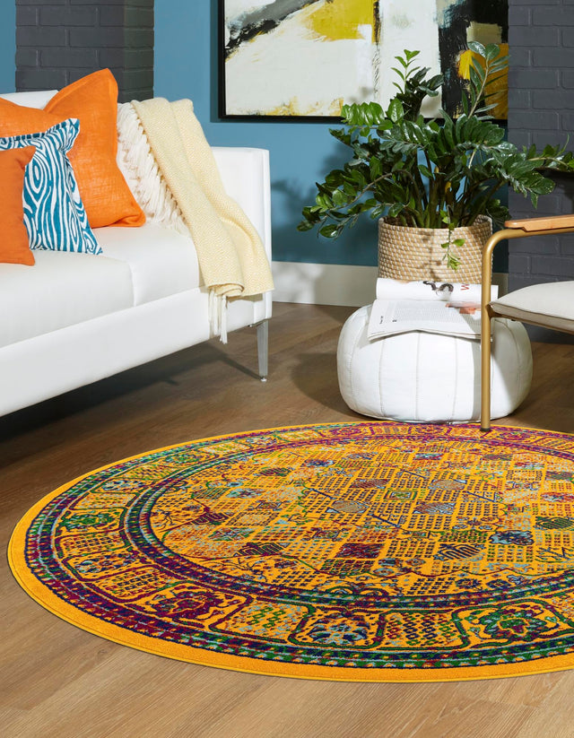 Multicolor 7' 10 x 7' 10 Calypso Round Area Rug 100% Polypropylene With Cotton Backing Colorful Vivid Traditional Design Carpet for Living Office Dining Rooms for Sale at Rug Engine