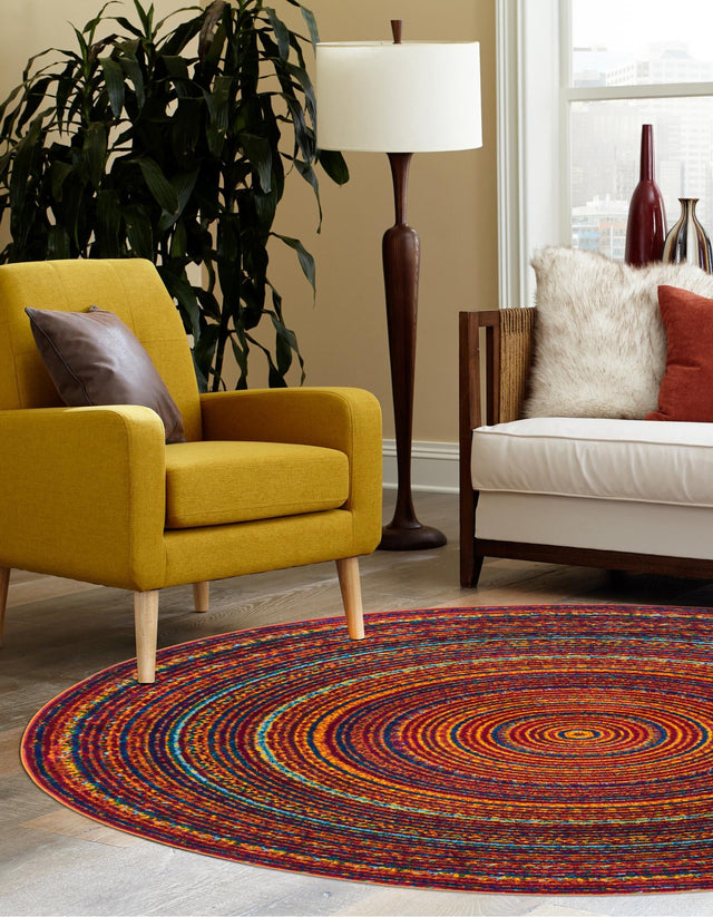 Multicolor 4' 1 x 4' 1 Calypso Round Area Rug 100% Polypropylene With Cotton Backing Colorful Vivid Traditional Design Carpet for Living Office Dining Rooms for Sale at Rug Engine