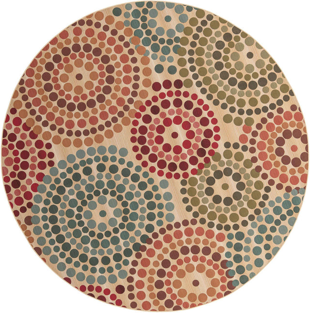 Beige 10' x 10' Outdoor Modern Round Area Rug Weather Resistant for Patio, Deck, Terrace, Balcony, Porch 100% Polypropylene Modern Outside Carpet for Sale at Rug Engine