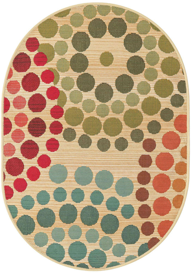 Beige 2' 2 x 3' 1 Outdoor Modern Oval Area Rug Weather Resistant for Patio, Deck, Terrace, Balcony, Porch 100% Polypropylene Modern Outside Carpet for Sale at Rug Engine