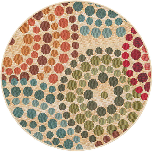 Beige 3' 1 x 3' 1 Outdoor Modern Round Area Rug Weather Resistant for Patio, Deck, Terrace, Balcony, Porch 100% Polypropylene Modern Outside Carpet for Sale at Rug Engine