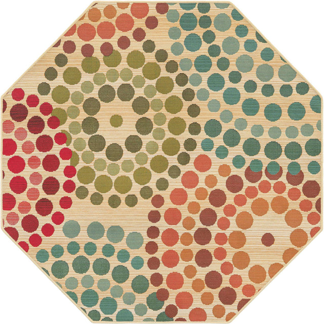 Beige 4' 1 x 4' 1 Outdoor Modern Octagon Area Rug Weather Resistant for Patio, Deck, Terrace, Balcony, Porch 100% Polypropylene Modern Outside Carpet for Sale at Rug Engine