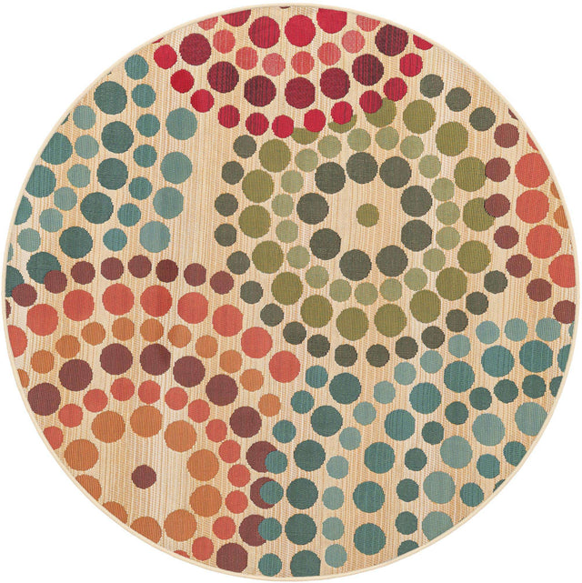 Beige 4' 1 x 4' 1 Outdoor Modern Round Area Rug Weather Resistant for Patio, Deck, Terrace, Balcony, Porch 100% Polypropylene Modern Outside Carpet for Sale at Rug Engine