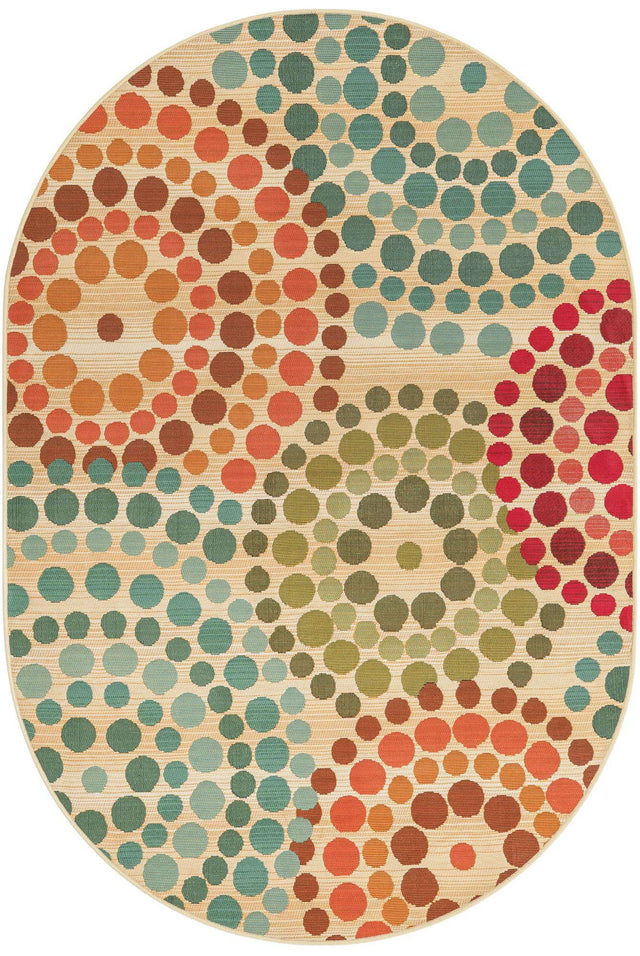 Beige 4' 1 x 6' 1 Outdoor Modern Oval Area Rug Weather Resistant for Patio, Deck, Terrace, Balcony, Porch 100% Polypropylene Modern Outside Carpet for Sale at Rug Engine