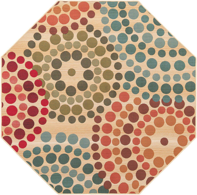 Beige 5' 3 x 5' 3 Outdoor Modern Octagon Area Rug Weather Resistant for Patio, Deck, Terrace, Balcony, Porch 100% Polypropylene Modern Outside Carpet for Sale at Rug Engine