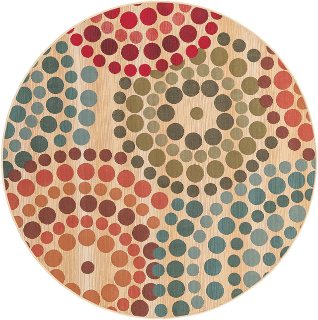 Beige 5' 1 x 5' 1 Outdoor Modern Round Area Rug Weather Resistant for Patio, Deck, Terrace, Balcony, Porch 100% Polypropylene Modern Outside Carpet for Sale at Rug Engine