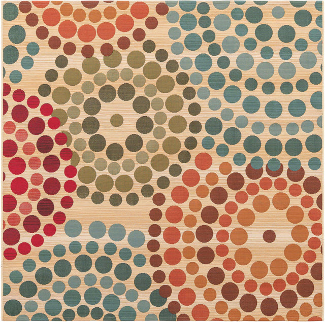 Beige 5' 3 x 5' 3 Outdoor Modern Square Area Rug Weather Resistant for Patio, Deck, Terrace, Balcony, Porch 100% Polypropylene Modern Outside Carpet for Sale at Rug Engine