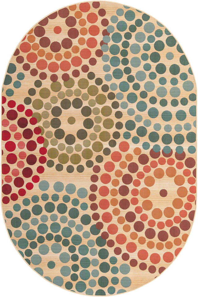 Beige 5' 3 x 8' Outdoor Modern Oval Area Rug Weather Resistant for Patio, Deck, Terrace, Balcony, Porch 100% Polypropylene Modern Outside Carpet for Sale at Rug Engine
