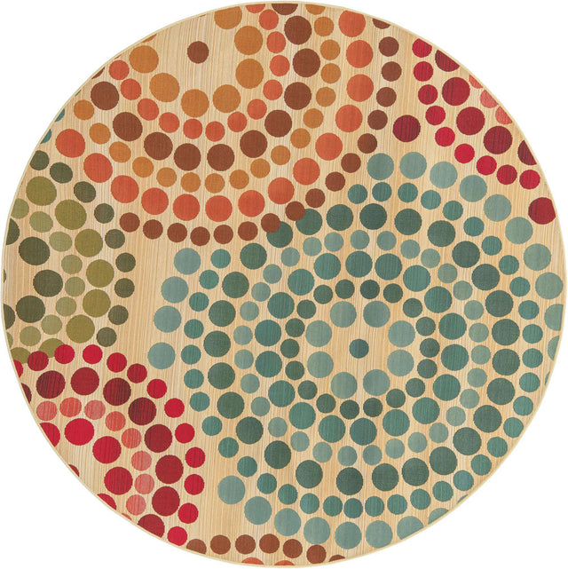 Beige 6' 1 x 6' 1 Outdoor Modern Round Area Rug Weather Resistant for Patio, Deck, Terrace, Balcony, Porch 100% Polypropylene Modern Outside Carpet for Sale at Rug Engine