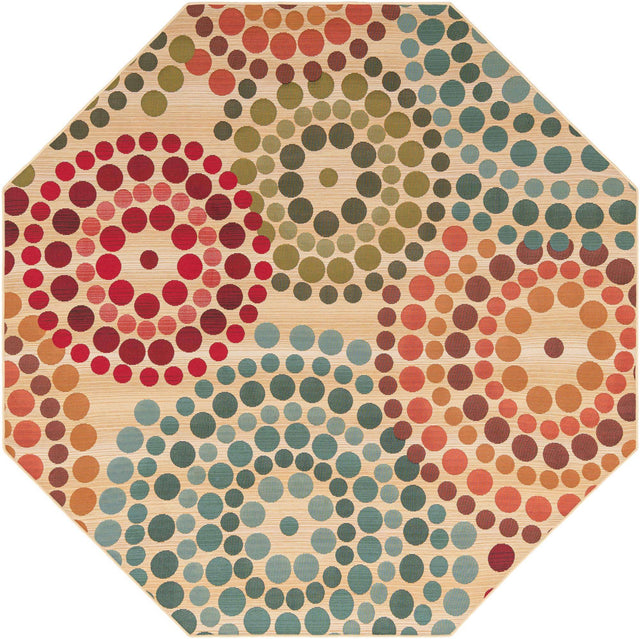 Beige 7' 1 x 7' 1 Outdoor Modern Octagon Area Rug Weather Resistant for Patio, Deck, Terrace, Balcony, Porch 100% Polypropylene Modern Outside Carpet for Sale at Rug Engine