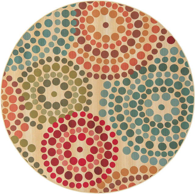 Beige 7' 1 x 7' 1 Outdoor Modern Round Area Rug Weather Resistant for Patio, Deck, Terrace, Balcony, Porch 100% Polypropylene Modern Outside Carpet for Sale at Rug Engine