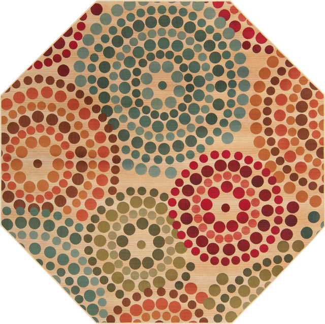Beige 7' 10 x 7' 10 Outdoor Modern Octagon Area Rug Weather Resistant for Patio, Deck, Terrace, Balcony, Porch 100% Polypropylene Modern Outside Carpet for Sale at Rug Engine