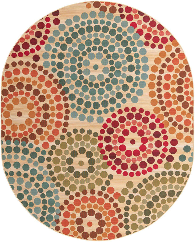 Beige 7' 10 x 10' Outdoor Modern Oval Area Rug Weather Resistant for Patio, Deck, Terrace, Balcony, Porch 100% Polypropylene Modern Outside Carpet for Sale at Rug Engine