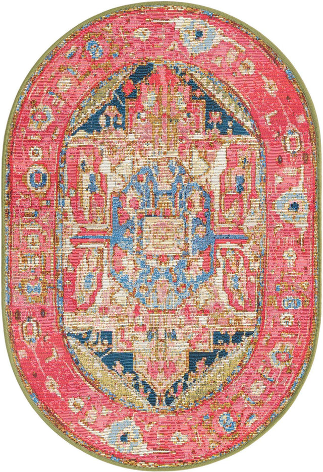 Multicolor 2' 2 x 3' 1 Outdoor Traditional Oval Area Rug Weather Resistant for Patio, Deck, Terrace, Balcony, Porch Classical Design Outside Carpet for Sale at Rug Engine