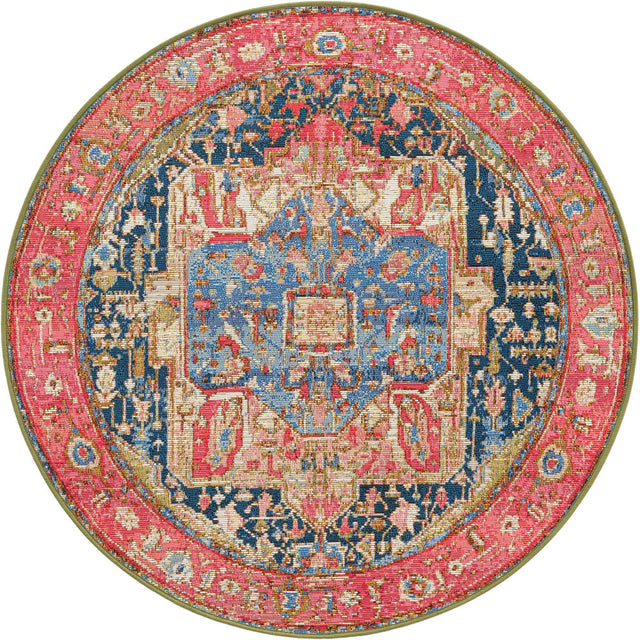 Multicolor 3' 1 x 3' 1 Outdoor Traditional Round Area Rug Weather Resistant for Patio, Deck, Terrace, Balcony, Porch Classical Design Outside Carpet for Sale at Rug Engine