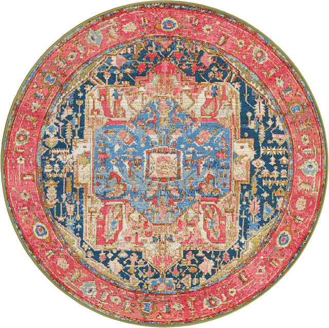 Multicolor 4' 1 x 4' 1 Outdoor Traditional Round Area Rug Weather Resistant for Patio, Deck, Terrace, Balcony, Porch Classical Design Outside Carpet for Sale at Rug Engine