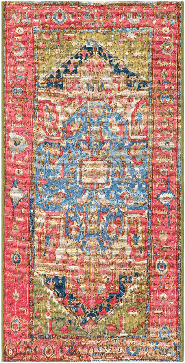 Multicolor 2' x 4' 1 Outdoor Traditional Runner Area Rug Weather Resistant for Patio, Deck, Terrace, Balcony, Porch Classical Design Outside Carpet for Sale at Rug Engine
