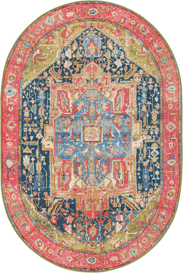 Multicolor 4' 1 x 6' 1 Outdoor Traditional Oval Area Rug Weather Resistant for Patio, Deck, Terrace, Balcony, Porch Classical Design Outside Carpet for Sale at Rug Engine