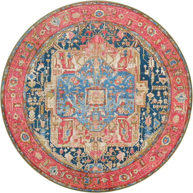 Multicolor 5' 1 x 5' 1 Outdoor Traditional Round Area Rug Weather Resistant for Patio, Deck, Terrace, Balcony, Porch Classical Design Outside Carpet for Sale at Rug Engine