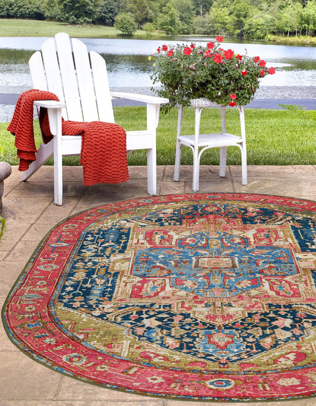 Multicolor 4' 1 x 6' 1 Outdoor Traditional Oval Area Rug Weather Resistant for Patio, Deck, Terrace, Balcony, Porch Classical Design Outside Carpet for Sale at Rug Engine