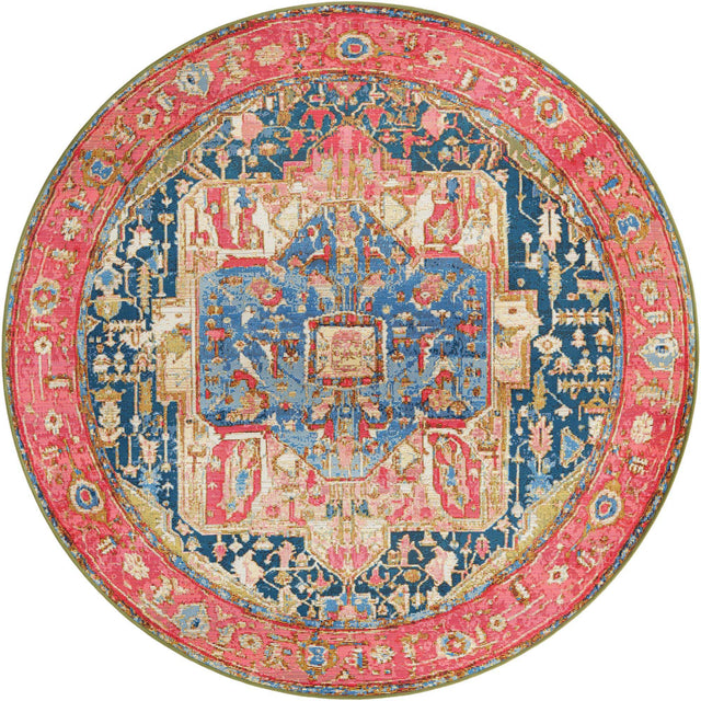 Multicolor 6' 1 x 6' 1 Outdoor Traditional Round Area Rug Weather Resistant for Patio, Deck, Terrace, Balcony, Porch Classical Design Outside Carpet for Sale at Rug Engine