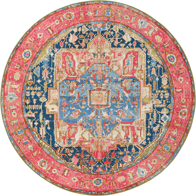 Multicolor 7' 1 x 7' 1 Outdoor Traditional Round Area Rug Weather Resistant for Patio, Deck, Terrace, Balcony, Porch Classical Design Outside Carpet for Sale at Rug Engine