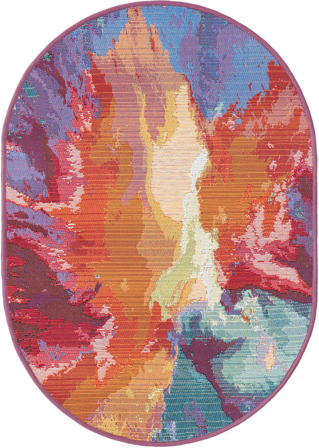 Multicolor 2' 2 x 3' 1 Outdoor Modern Oval Area Rug Weather Resistant for Patio, Deck, Terrace, Balcony, Porch 100% Polypropylene Modern Outside Carpet for Sale at Rug Engine