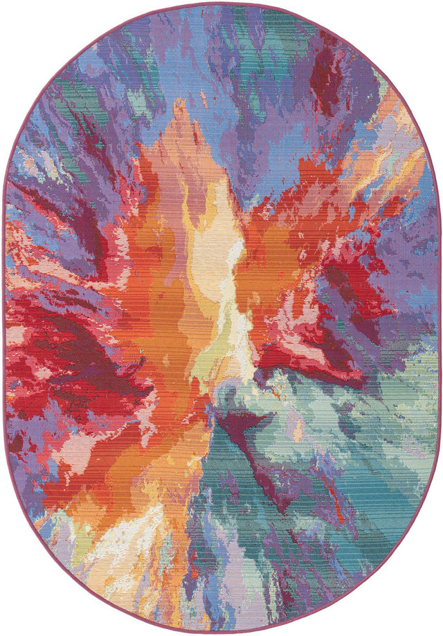 Multicolor 4' 1 x 6' 1 Outdoor Modern Oval Area Rug Weather Resistant for Patio, Deck, Terrace, Balcony, Porch 100% Polypropylene Modern Outside Carpet for Sale at Rug Engine