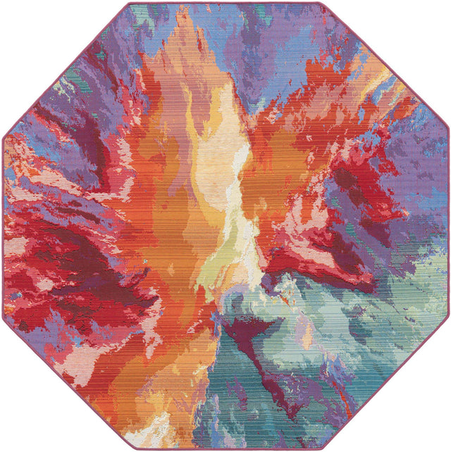 Multicolor 5' 3 x 5' 3 Outdoor Modern Octagon Area Rug Weather Resistant for Patio, Deck, Terrace, Balcony, Porch 100% Polypropylene Modern Outside Carpet for Sale at Rug Engine