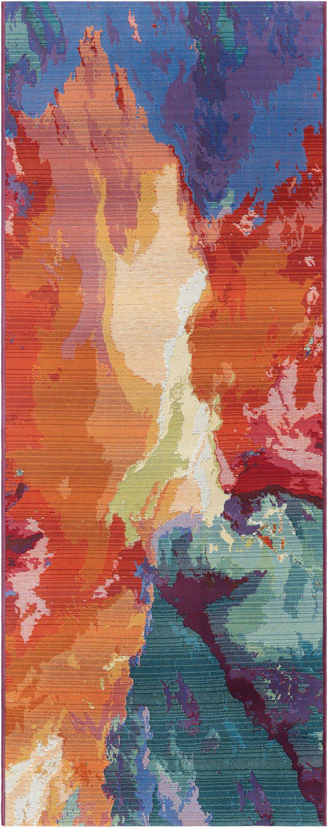Multicolor 2' 7 x 7' 1 Outdoor Modern Runner Area Rug Weather Resistant for Patio, Deck, Terrace, Balcony, Porch 100% Polypropylene Modern Outside Carpet for Sale at Rug Engine