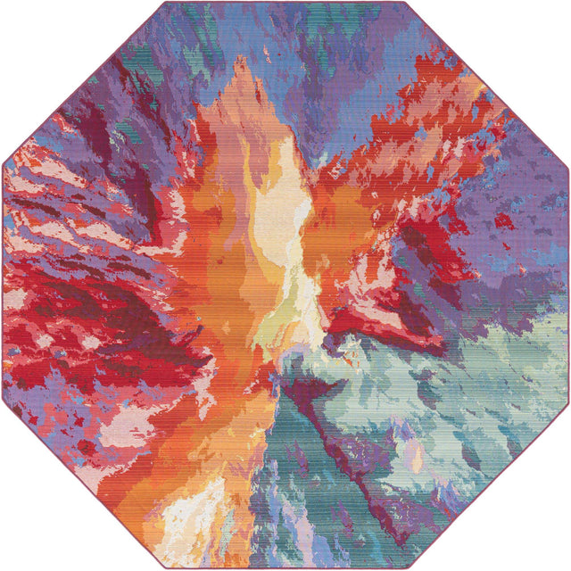 Multicolor 7' 10 x 7' 10 Outdoor Modern Octagon Area Rug Weather Resistant for Patio, Deck, Terrace, Balcony, Porch 100% Polypropylene Modern Outside Carpet for Sale at Rug Engine