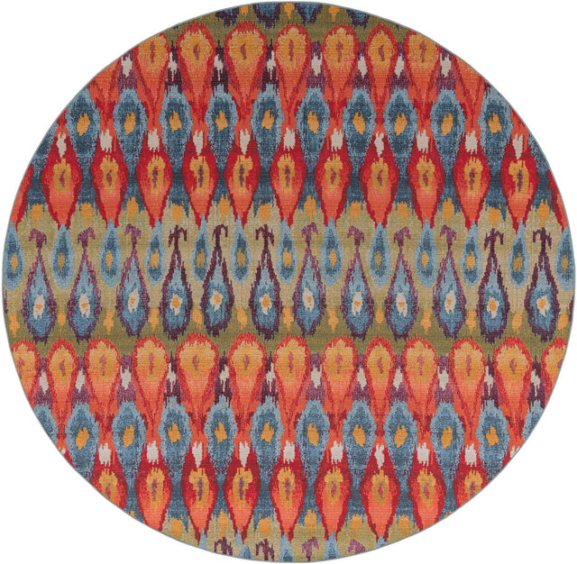 Multicolor 10' x 10' Outdoor Modern Round Area Rug Weather Resistant for Patio, Deck, Terrace, Balcony, Porch 100% Polypropylene Modern Outside Carpet for Sale at Rug Engine