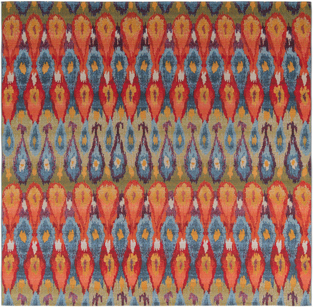 Multicolor 10' x 10' Outdoor Modern Square Area Rug Weather Resistant for Patio, Deck, Terrace, Balcony, Porch 100% Polypropylene Modern Outside Carpet for Sale at Rug Engine